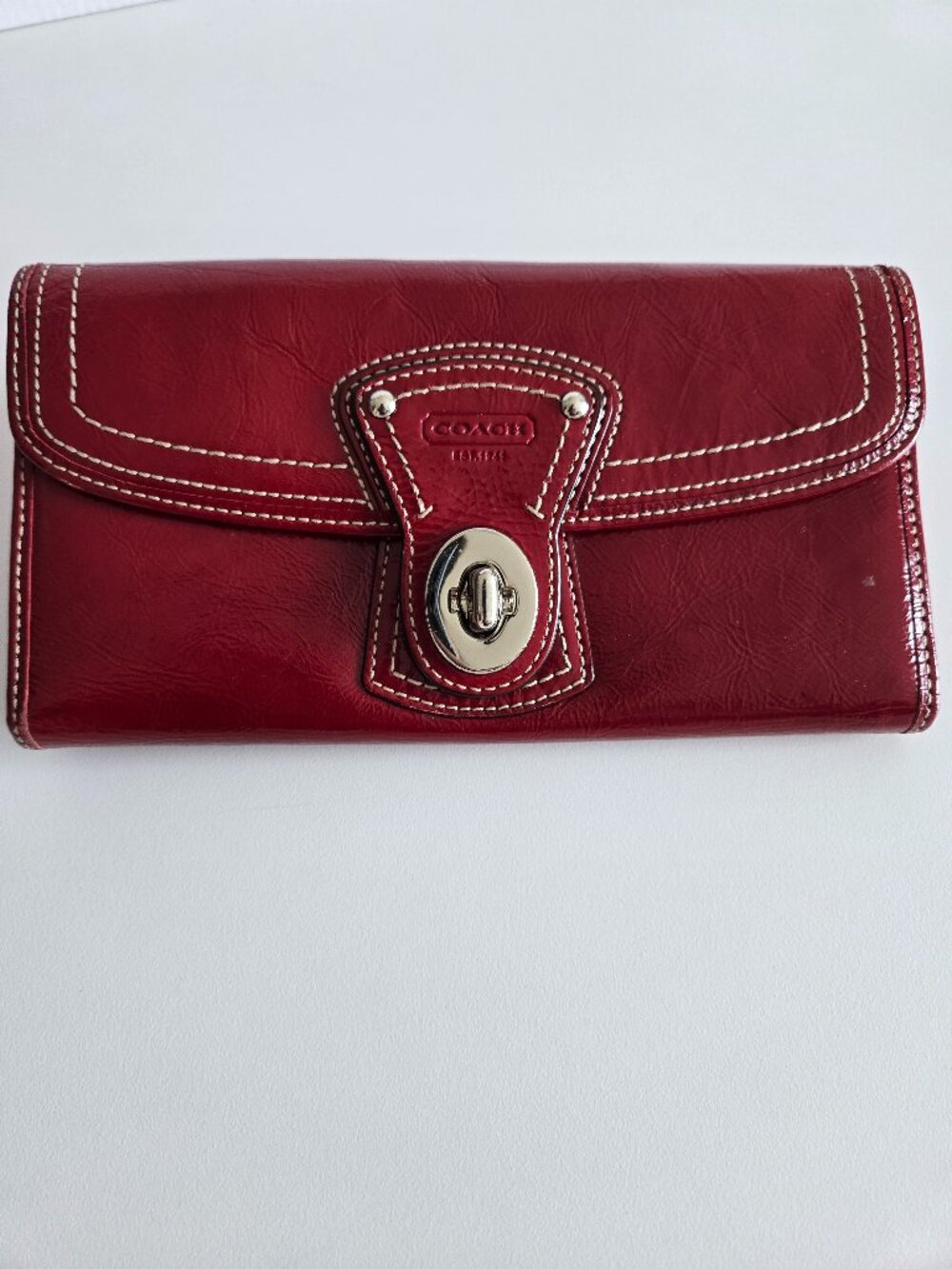 Coach Vintage red leather turn lock wallet with  silver tone hardware